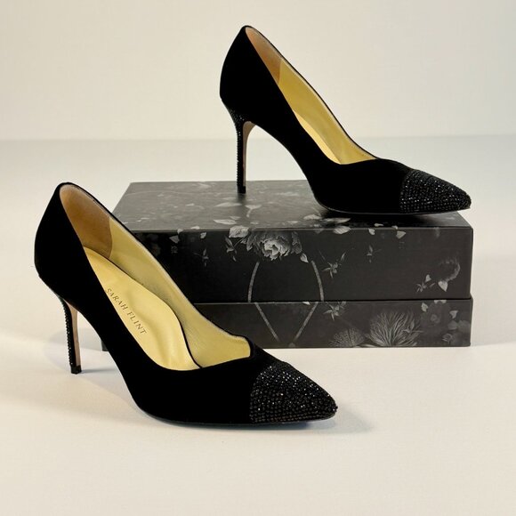 Sarah Flint Suede Perfect Pump 85mm with Crystal Toe and Heel Detail - Picture 3 of 15